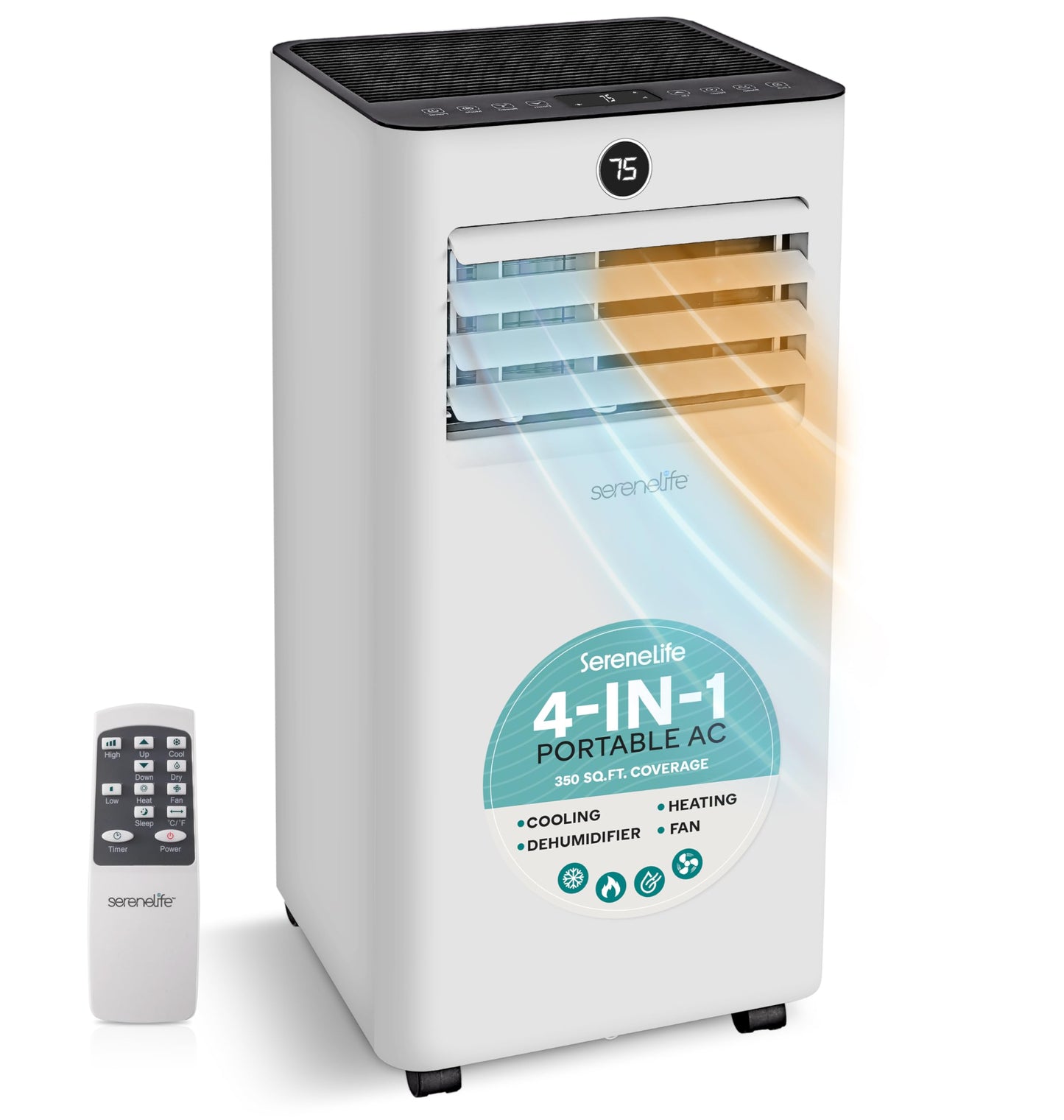 SereneLife 10,000 BTU Portable Air Conditioner and Heater, Small AC with Dehumidifier and Fan, Mini AC Unit with 450 Sq. Ft. Coverage, Includes Remote Control and Window Mount Kit
