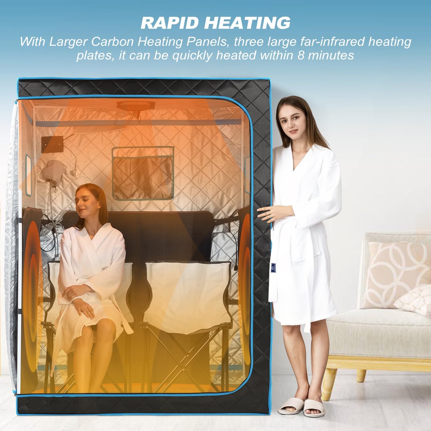 amocane 2 Person Portable Infrared Sauna, Oversize Personal Dry Saunas Tent for Home with Remote Control, Full Size Indoor Sauna Spa for Relaxation & Detox, Foldable Large Chairs for Gym & Apartment