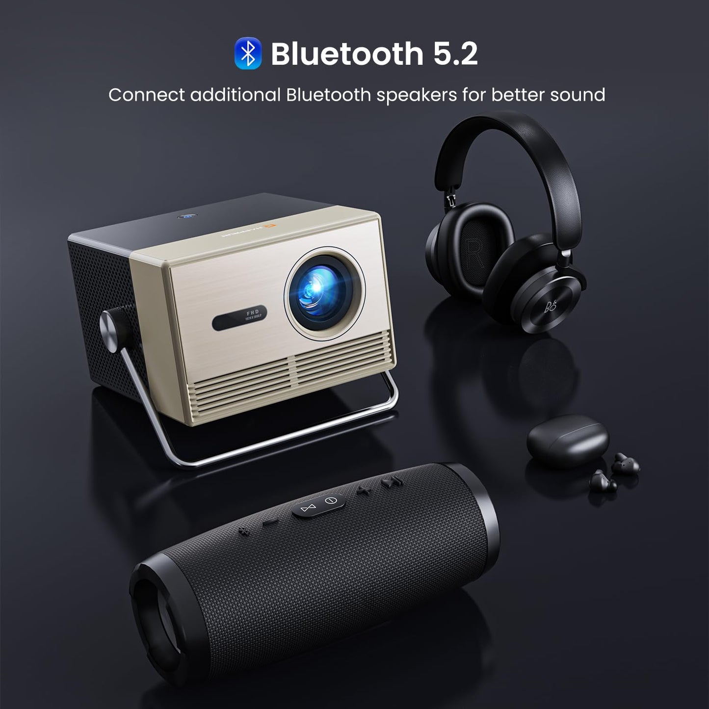 2000 ANSI Official Licensed Google TV Outdoor Projector 4K Full HD, Smart Projector with Wifi and Bluetooth, Auto Focus, Dolby Sound,Built-in Apps,HAPPRUN Indoor Home Theater for Phone/TV Stick/PC/PS5