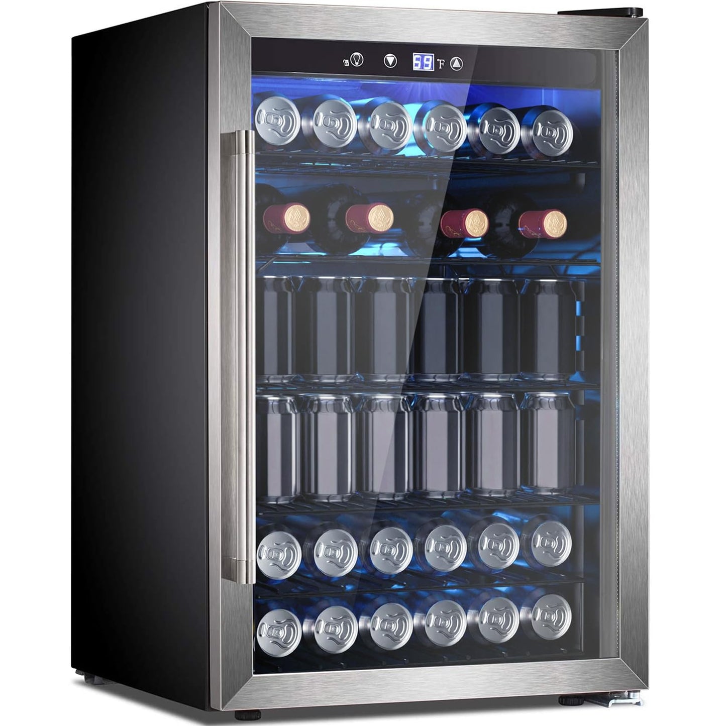 Electactic 145 Can Beverage Refrigerator, 37 Bottle Wine Fridge with Smart Temperature Control, 4.4 CU FT Quiet Freestanding Mini Fridge with Child Lock Panel for Family Restaurant Bar