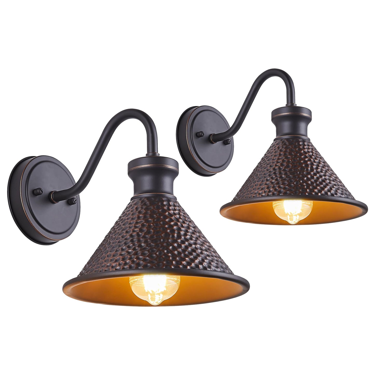 Tarentlight Gooseneck Wall Light Fixtures, 2-Pack, Oil-Rubbed Bronze, Aluminum, Model W2412, Outdoor Sconce for Porch and Garage