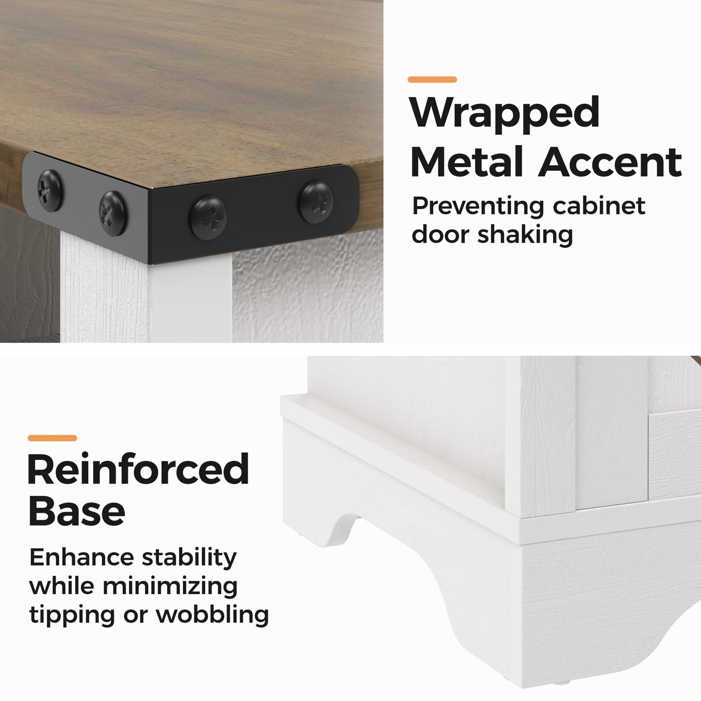 FansaFurn Farmhouse End Table with Charging Station Set of 2, Rustic Night Stand with Storage Cabinet and Shelf, Tall Wooden Bedside Table for Bedroom, Living Room, Rustic Oak and White