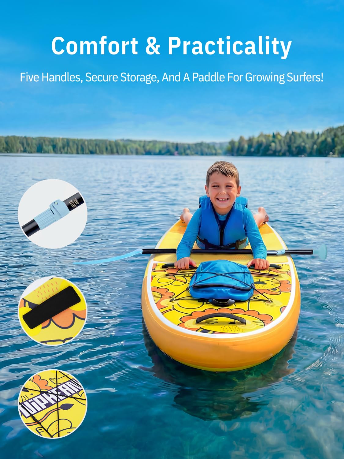 Niphean（Ultra-Light） Inflatable Paddle Board with StabilTrac Fin and Durable SUP Accessories, 10' Stand Up Paddle Boards for Adults & Youth, Versatile Yoga Paddle Board, Gift Ideas-Sunny Lion - Kids