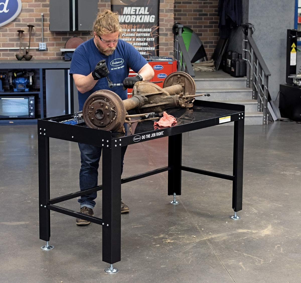 Eastwood Heavy Duty Steel Construction Shop Fully Adjustable Work Bench Holds Up to 1600 Lbs Powder Coated Finish