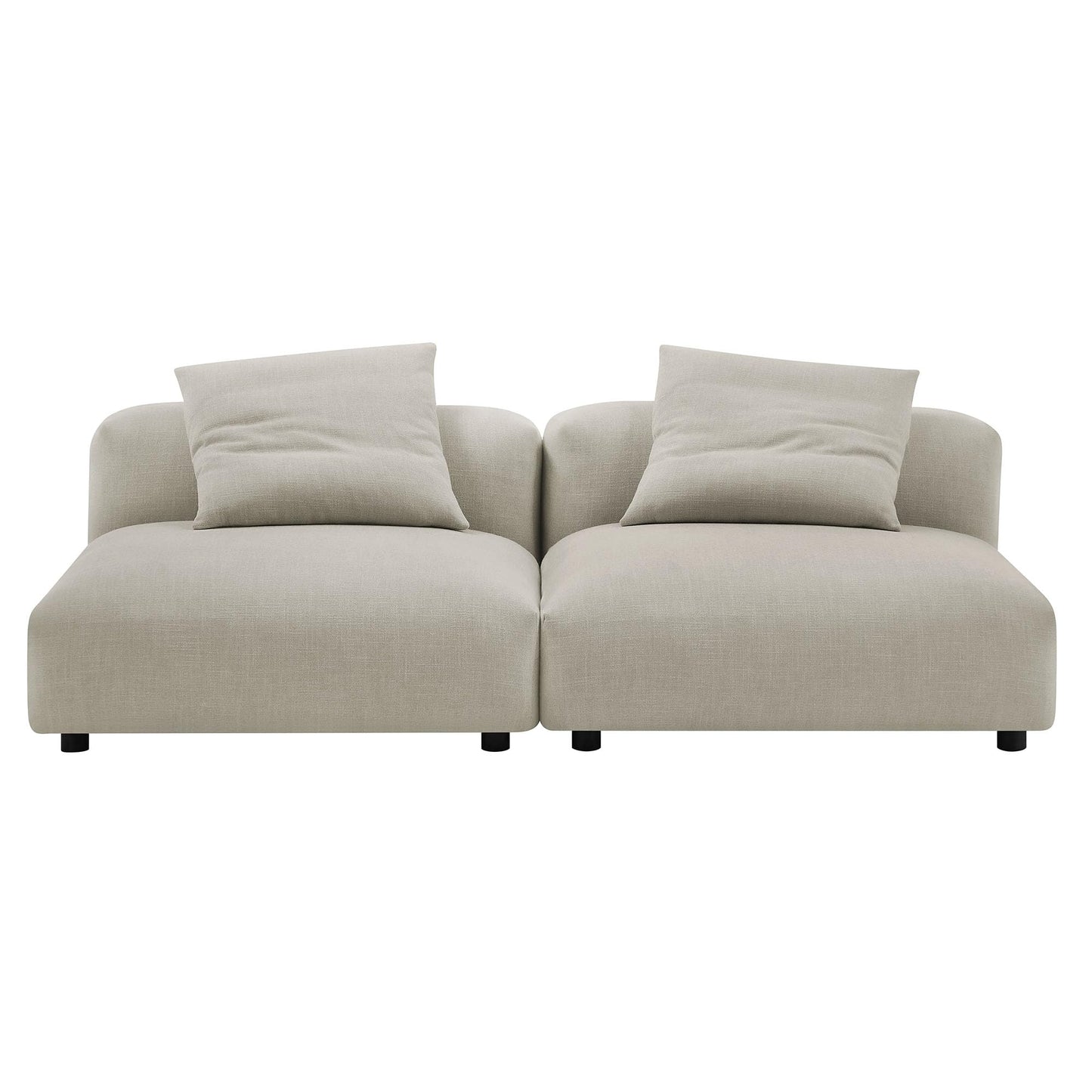 Modway Solace Fabric Upholstered 2-Piece Modular Sofa in Linen - Comfy Upholstered Deep Seat Loveseat - Modern 2-Seat Armless Sectional Chairs - Oversized Loveseat Set for Living Room
