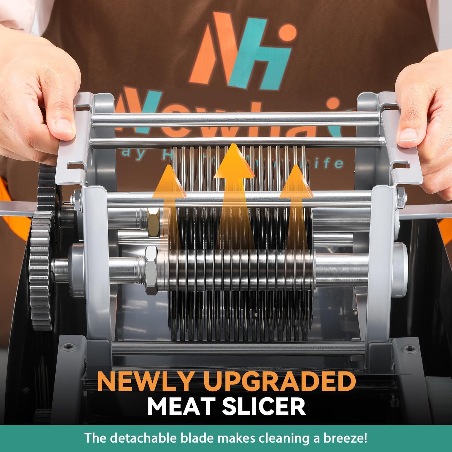 Newhai 850W Meat Cutter Cutting Machine 15mm Electric Meat Slicer Shredded Machine Stainless Steel 330lb/h for Boneless Pork Chicken Fish for Family Commercial Use (Meat thickness: 15mm/0.6inch)