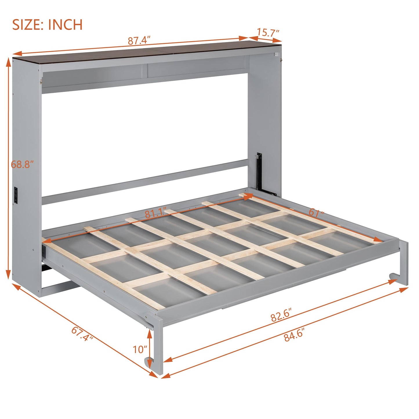 Merax Queen Murphy Bed Wall Bed with USB Ports, Foldable Cabinet Bed Frame, Space Saving Hideaway Bed with Wooden Slats, No Box Spring Required for Guest Room, Apartment, Queen