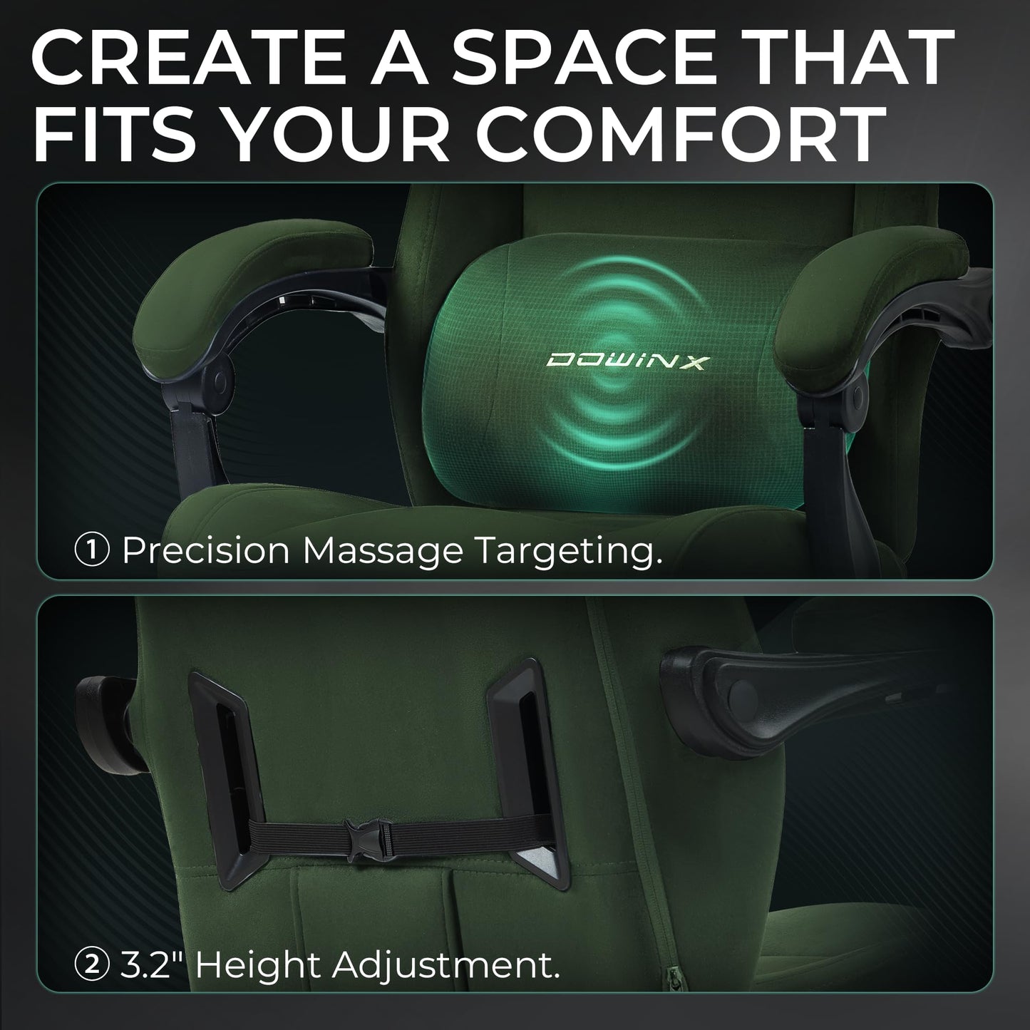 Dowinx Big and Tall Gaming Chair, Suede Fabric Game Chair with Pocket Spring Cushion, High Back Gamer Chair Ergonomic with Footrest for Adults Office, 440LBS, Green