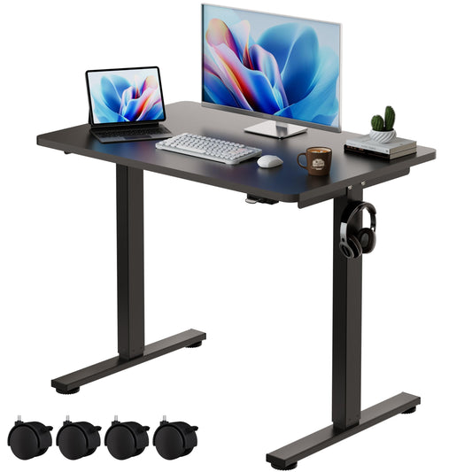 Okin Electric Standing Desk, 40 x 24 Inches Whole Piece Height Adjustable Desk, Black Sit to Stand Desks Computer Workstation with Wheels for Home Office