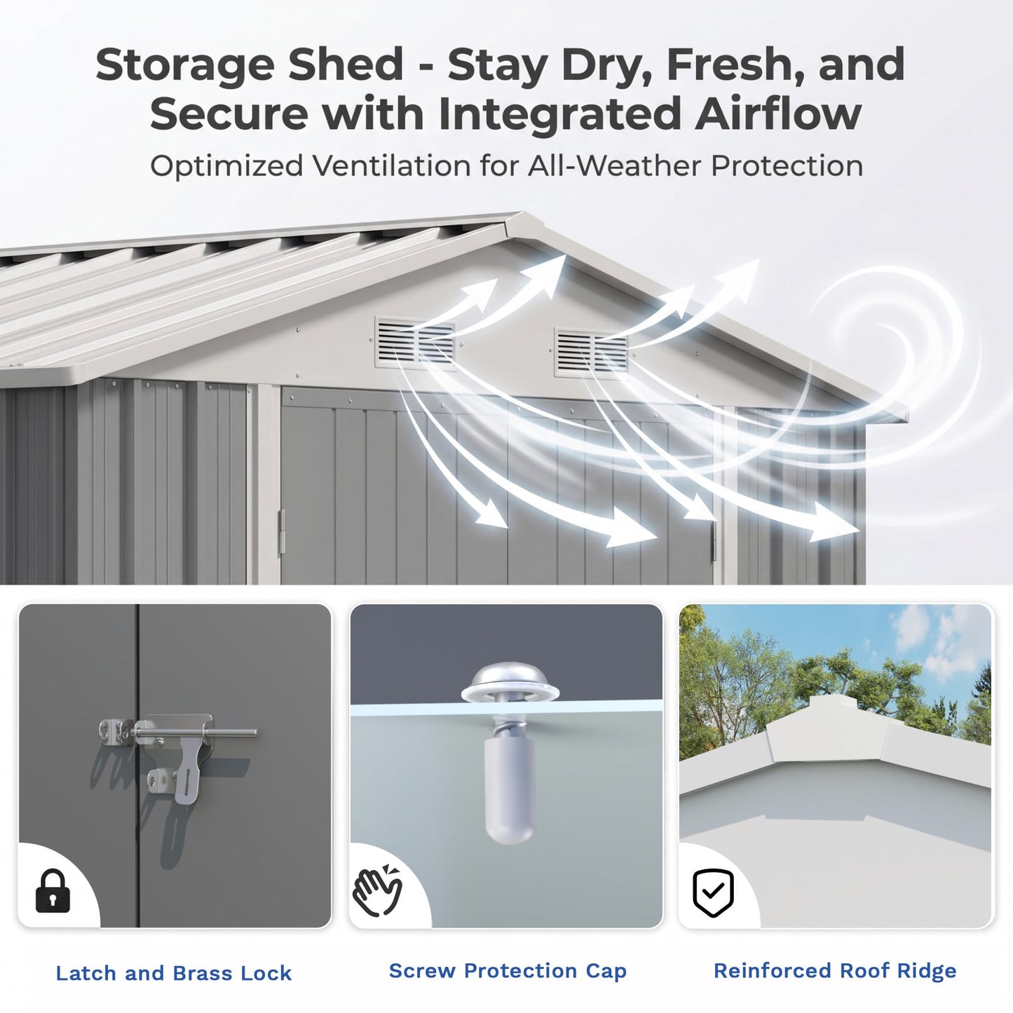 Devoko 8x12 FT Outdoor Storage Shed, Metal Tool Shed with Lockable Door&Slooping Roof, Outside Large Utility Storage for Garden Backyard Patio(Gray)