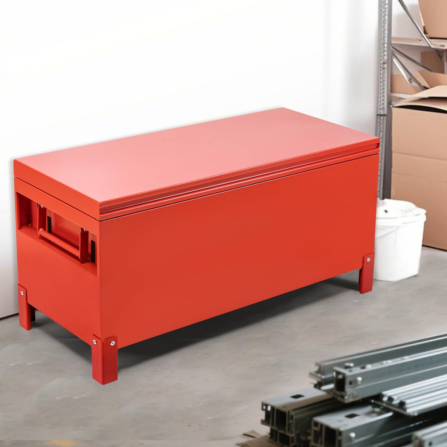 ExploreHorizon Aluminum Truck Tool Box Jobsite Storage Box Toolbox Chest Cabinet Heavy Duty Truck Bed Toolbox Gangboxes Tools Organizer Pick Up Truck Bed RV Trailer With Side Handles
