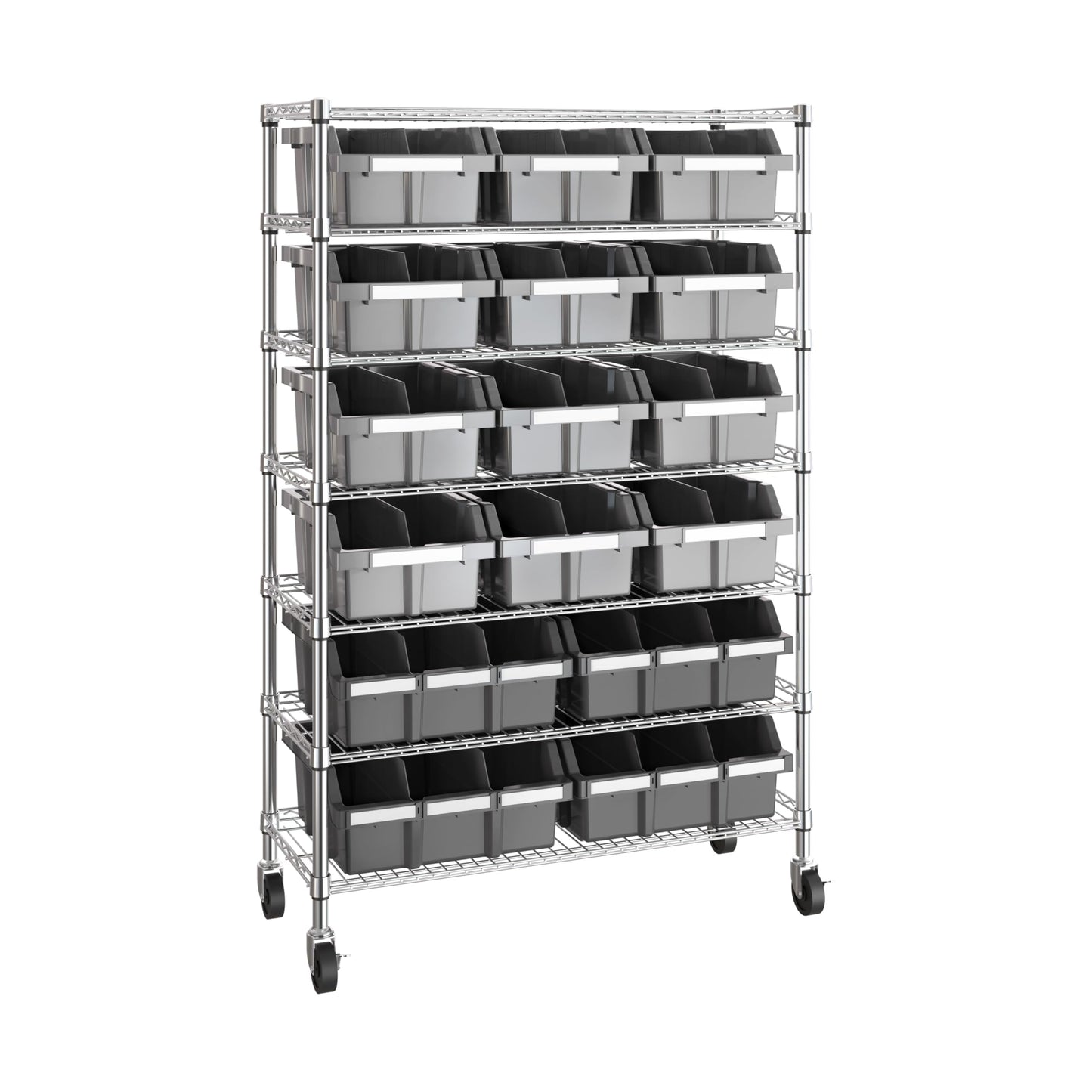 7-Tier NSF 16-Bin Steel Wire Shelving Rack, 36"W x 14"D x 56"H, Gray