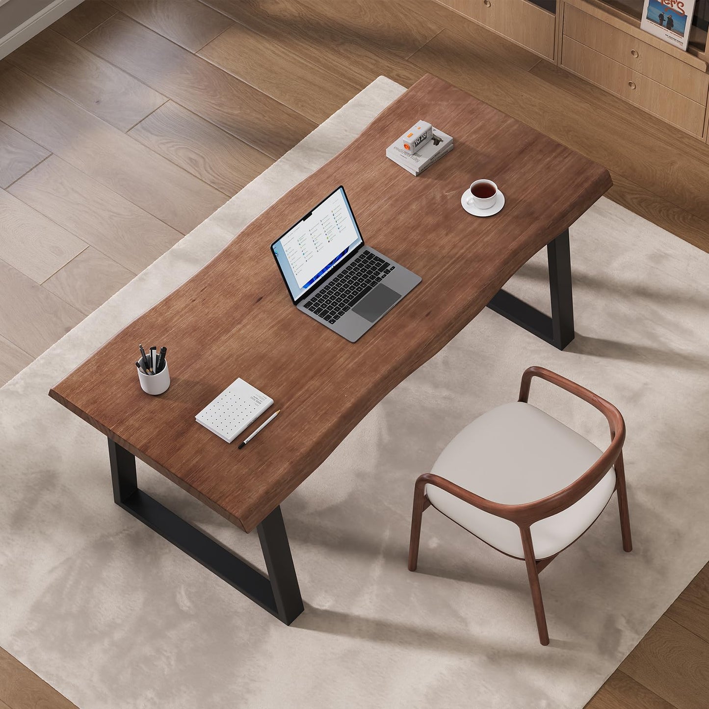 Pine computer desk, modern solid wood home office desk, long rural farmhouse pine dining table, administrative workstation computer desk, suitable for living room and dining room (63inch)