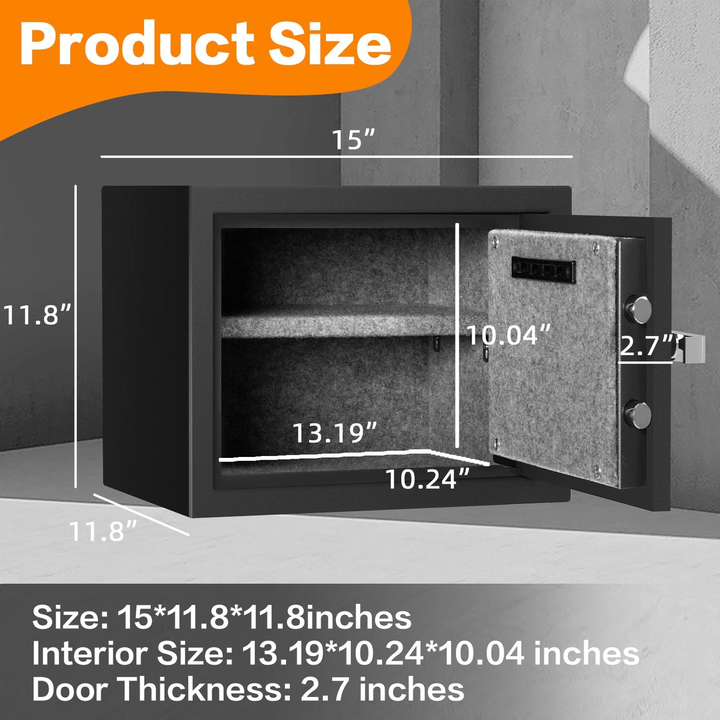 1.2 Cubic Feet Fireproof Safe Box, Fireproof Home Safe for Money, Jewelry, Documents and Valuables W/Digital Keypad, Alarm System, Removable Shelf, Home and Office Use Document Box