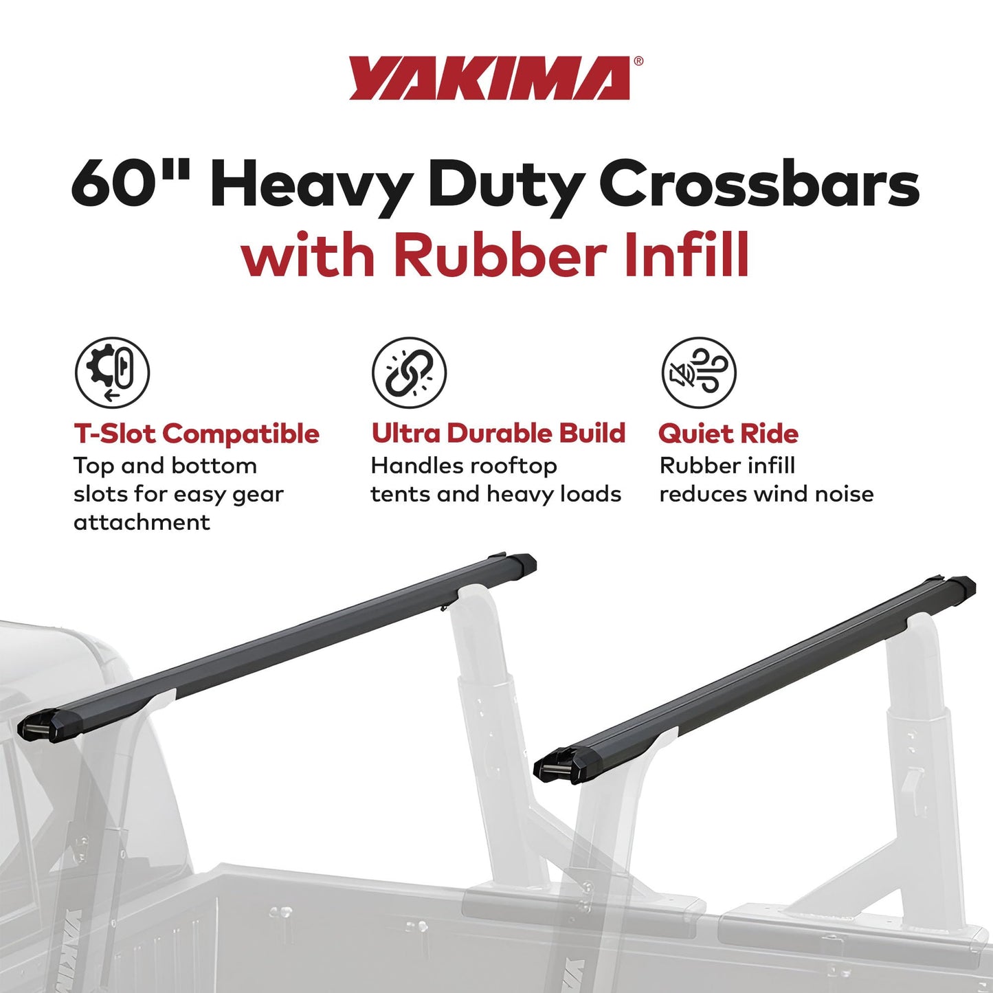 Yakima 1 Pair Crossbars, 60 Inch Heavy Duty Bars with T Slot Attachments for Rooftop Tents