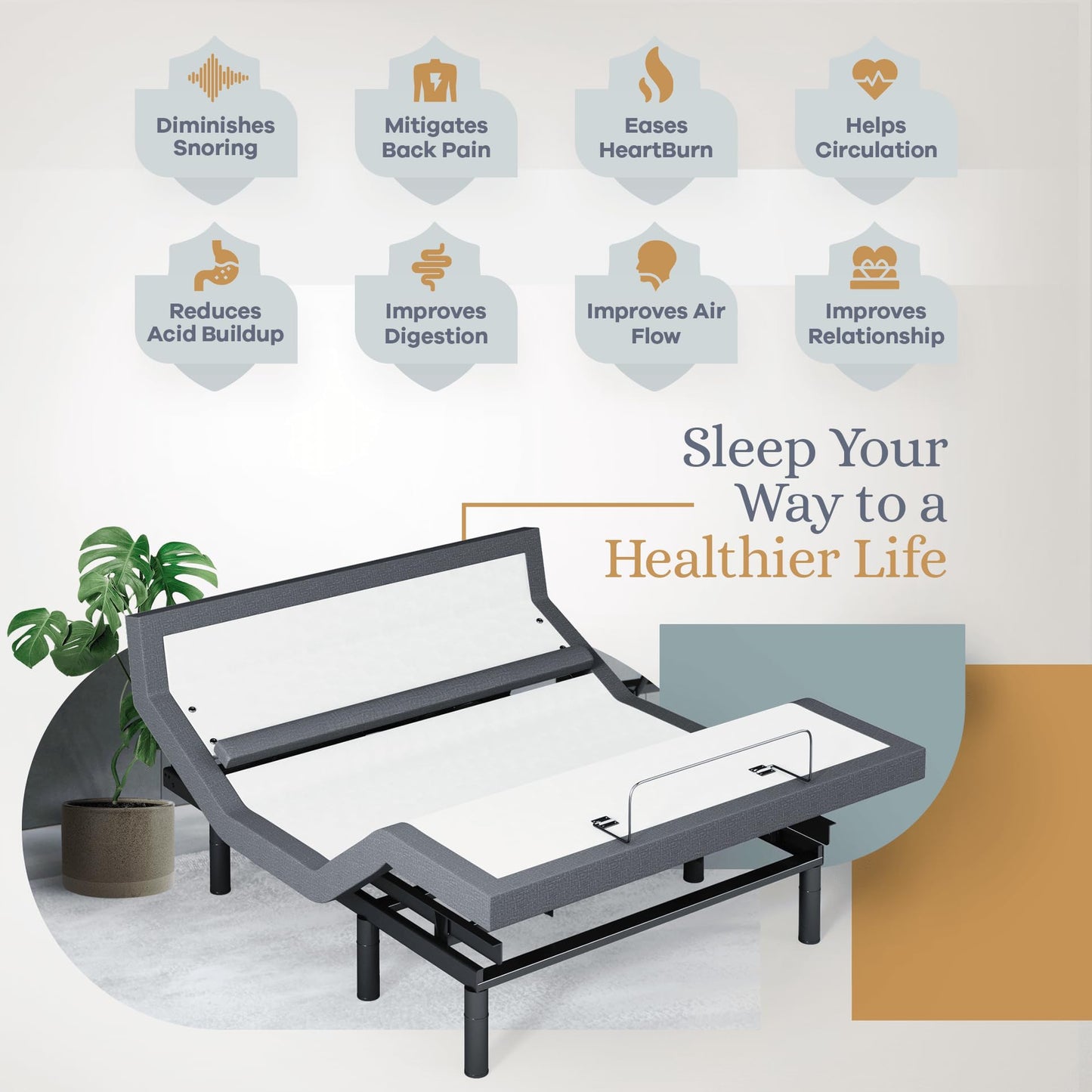 Sven & Son Bliss Adjustable Bed Base Frame Only, Head and Foot Lift, Lumbar Support, Head-Pillow-Tilt, Massage, Under-Bed Lights, USB, Memory Positions, Zero Gravity - Queen