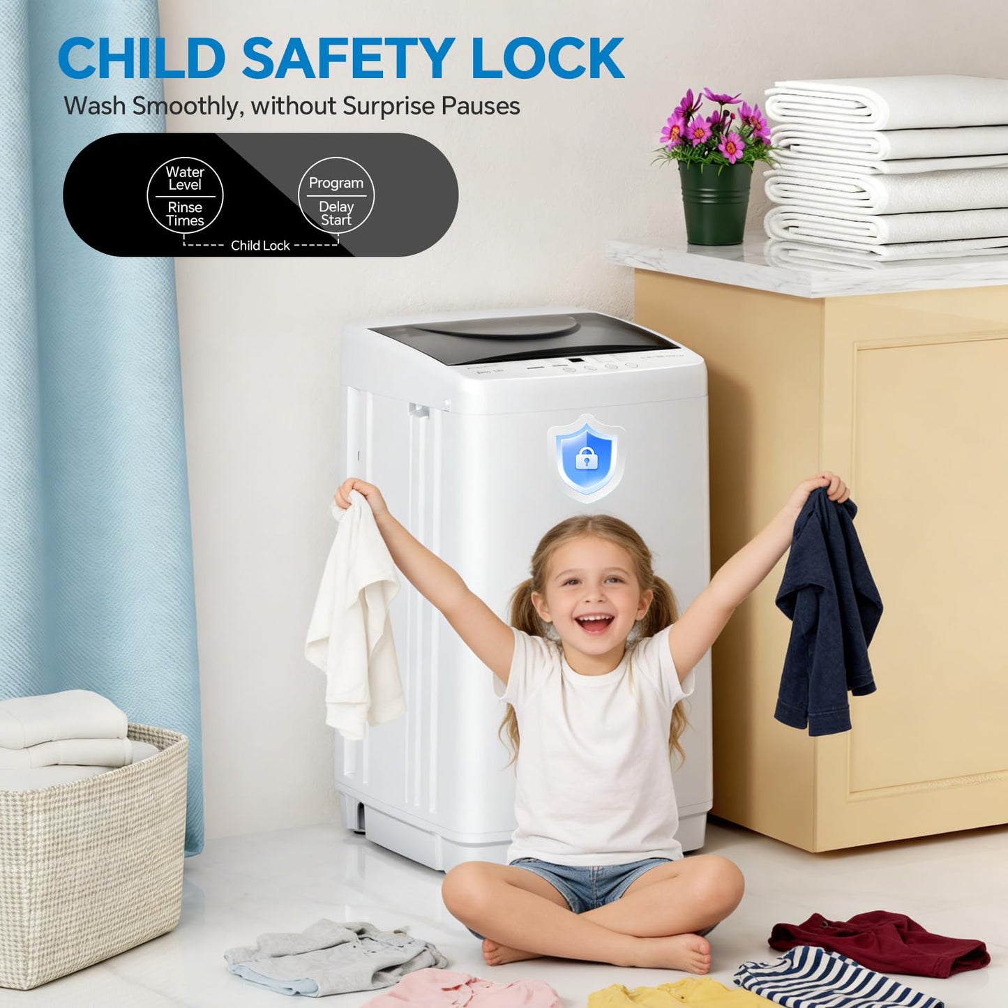 DUMOS 7.7 lbs Compact Washer, 1.06 cu. ft. Full-Automatic Laundry Machine with 10 Wash Programs, Delay Start & Stainless Steel Tub, Portable Washing Machine for Home Dorm Apartment, White