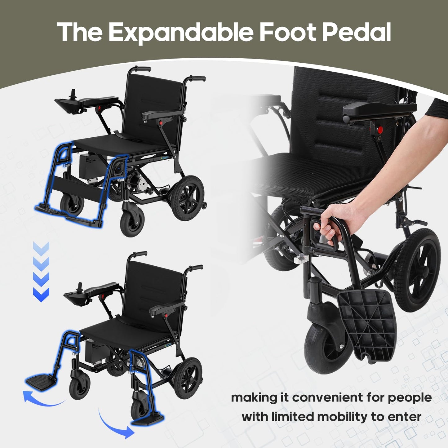 Electric Wheelchair for Adults Lightweight Foldable Electric Wheelchair for Seniors Motorized Wheelchair Power Wheelchairs for Adults (Black)