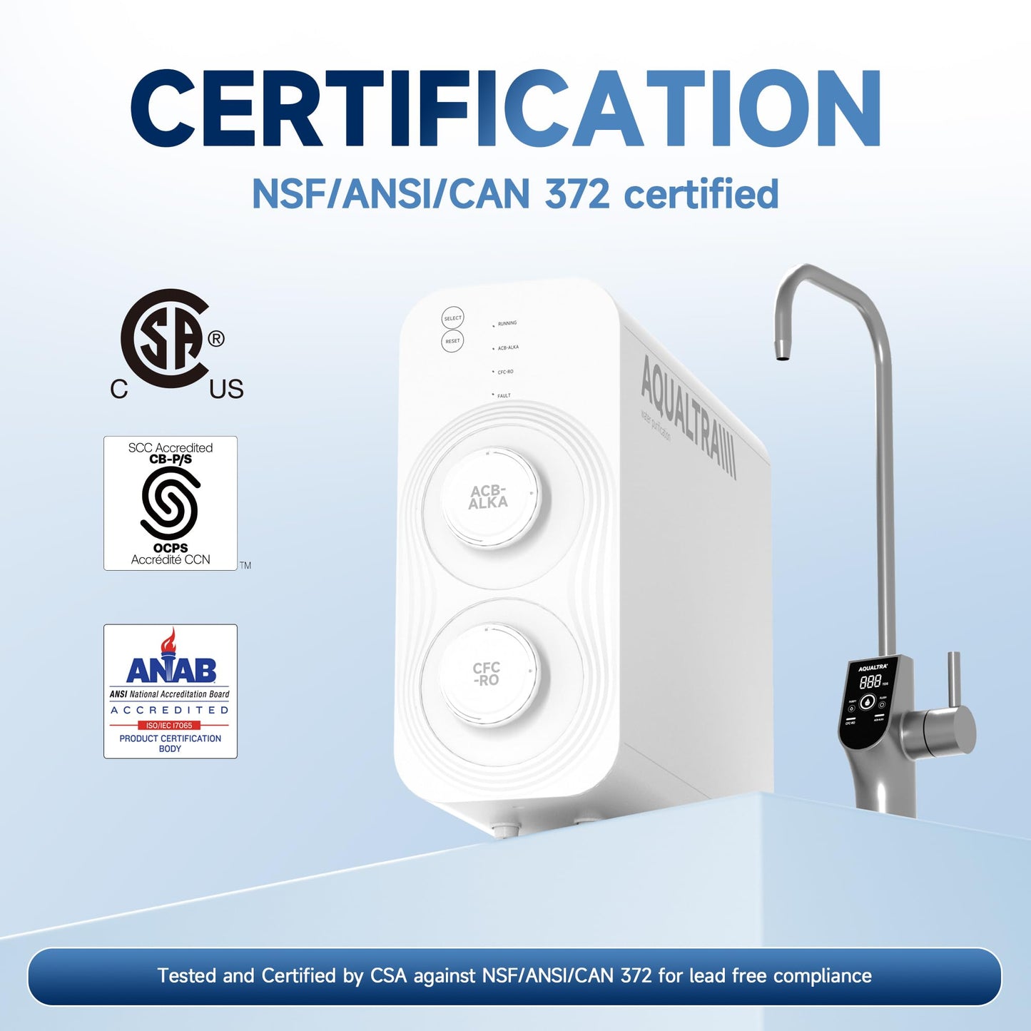 AQUALTRA USF-AR-600 Reverse Osmosis System, 10 Stage Alkaline Tankless RO System, NSF/ANSI/CAN 372 Certified, 600GPD, 3:1 Pure to Drain, Smart LED Faucet