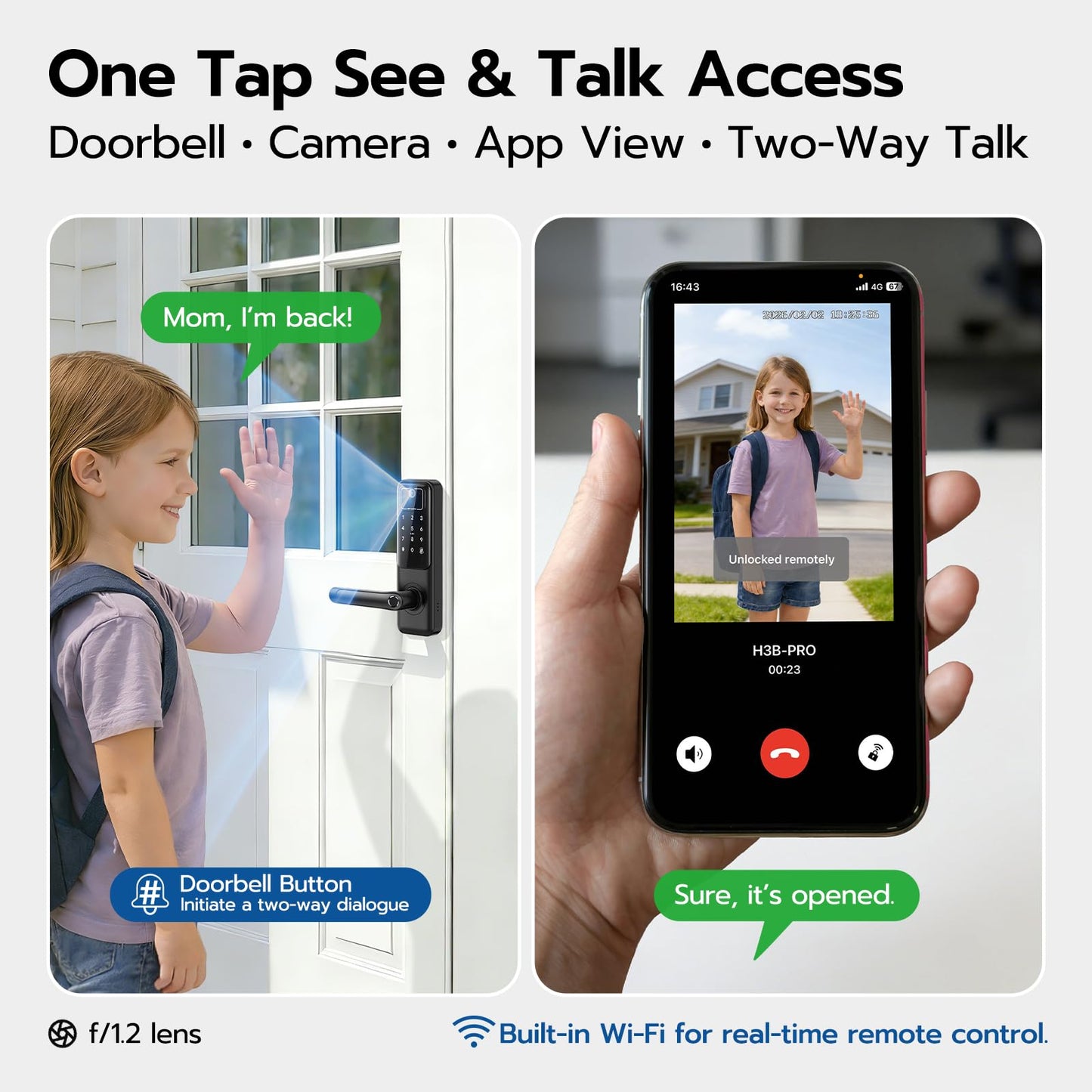 WiFi Video Smart Door Lock with Camera & Doorbell, Keyless Entry Fingerprint Lock with Handle for Front Door, Nyboer Keypad Electronic Digital with Rechargeable Lithium Battery, Easy Installation
