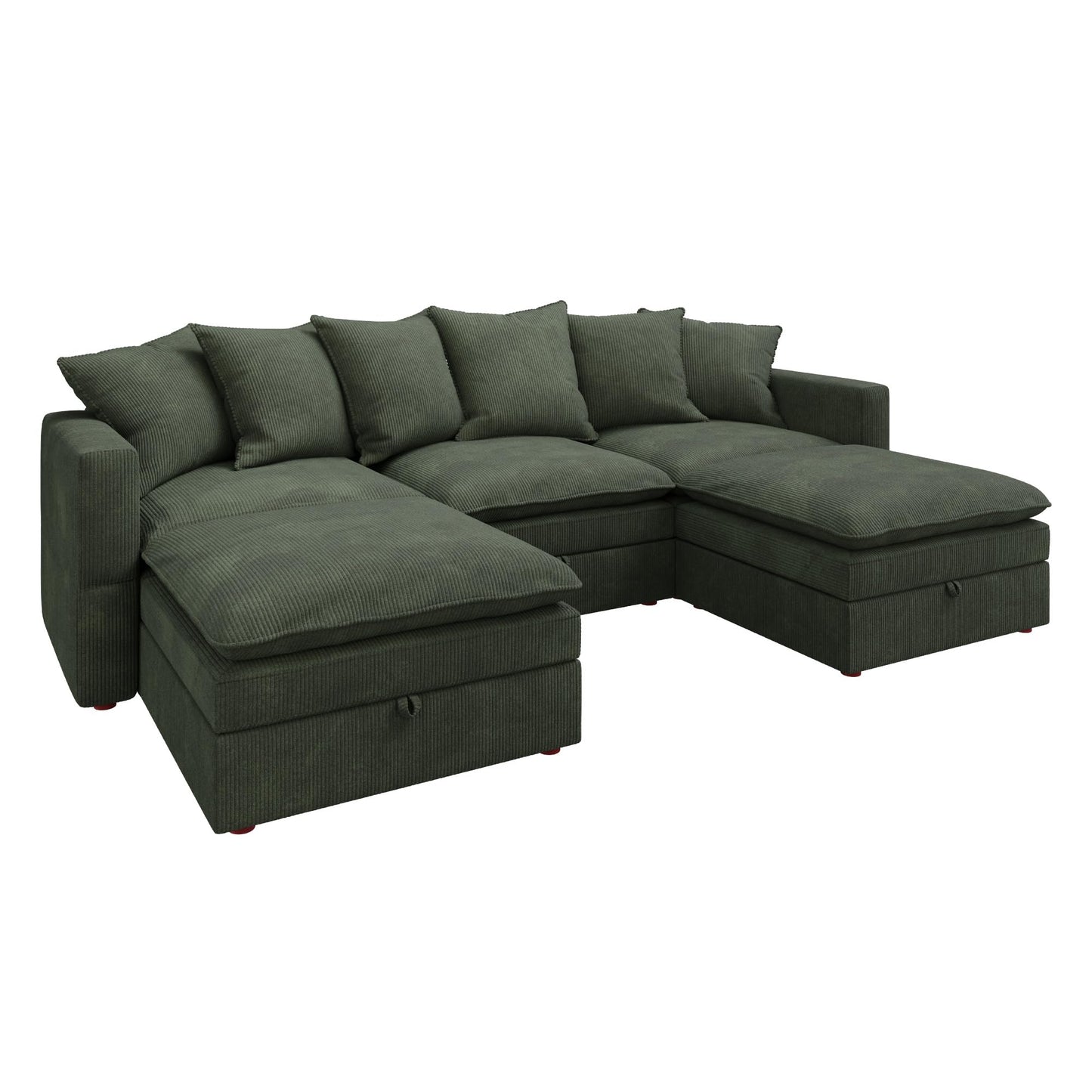 HONBAY Modular Sectional Sofa, 105.5 Inch Deep Seat U Shaped Couch with Storage & Adjustable Armrest Backrest, Green