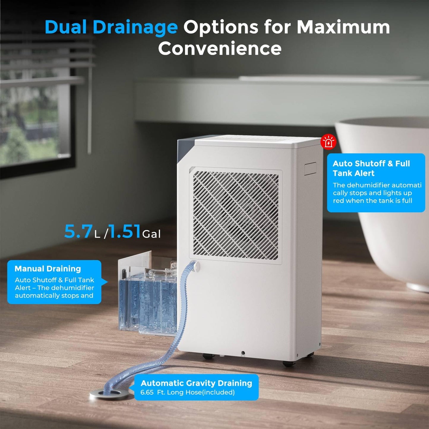 4500 Sq.Ft Most Efficient Energy Star, Max 80Pint/D (Standard 52Pint/D) Smart Compressor Dehumidifier with Drain Hose, WiFi/APP, Intelligent Humidistat, for Basement, Home, Bedroom, Bathroom(White)