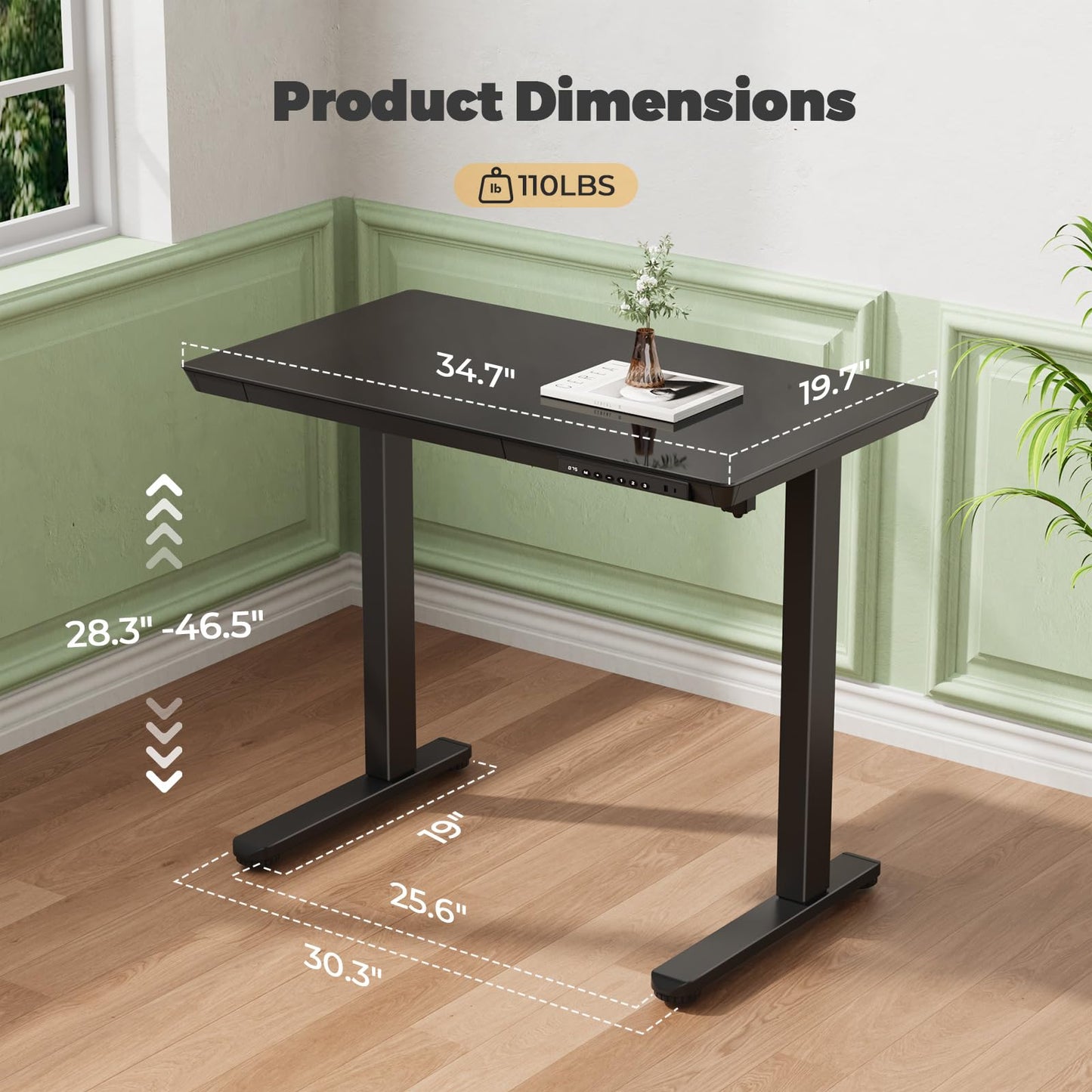 JYLH JOYSEEKER Glass Electric Standing Desk with Drawer, 35" x 20" Whole Piece Tabletop Samll Sit Stand Table, Height Adjustable Workstation with Storage & USB Ports, Quick Install Home Office Desk