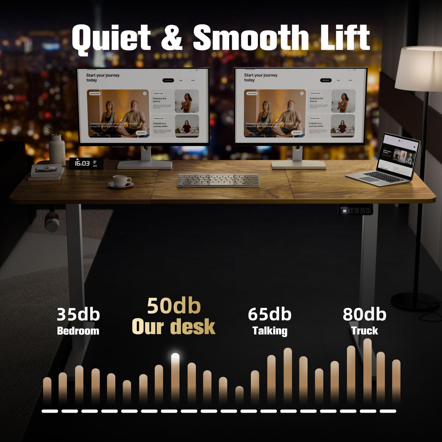 ERGOMAKER 63" Electric Standing Desk, Adjustable Height, Sit Stand Up Desk for Home Office & Computer Workstations, Memory Controller, Light Rustic Brown