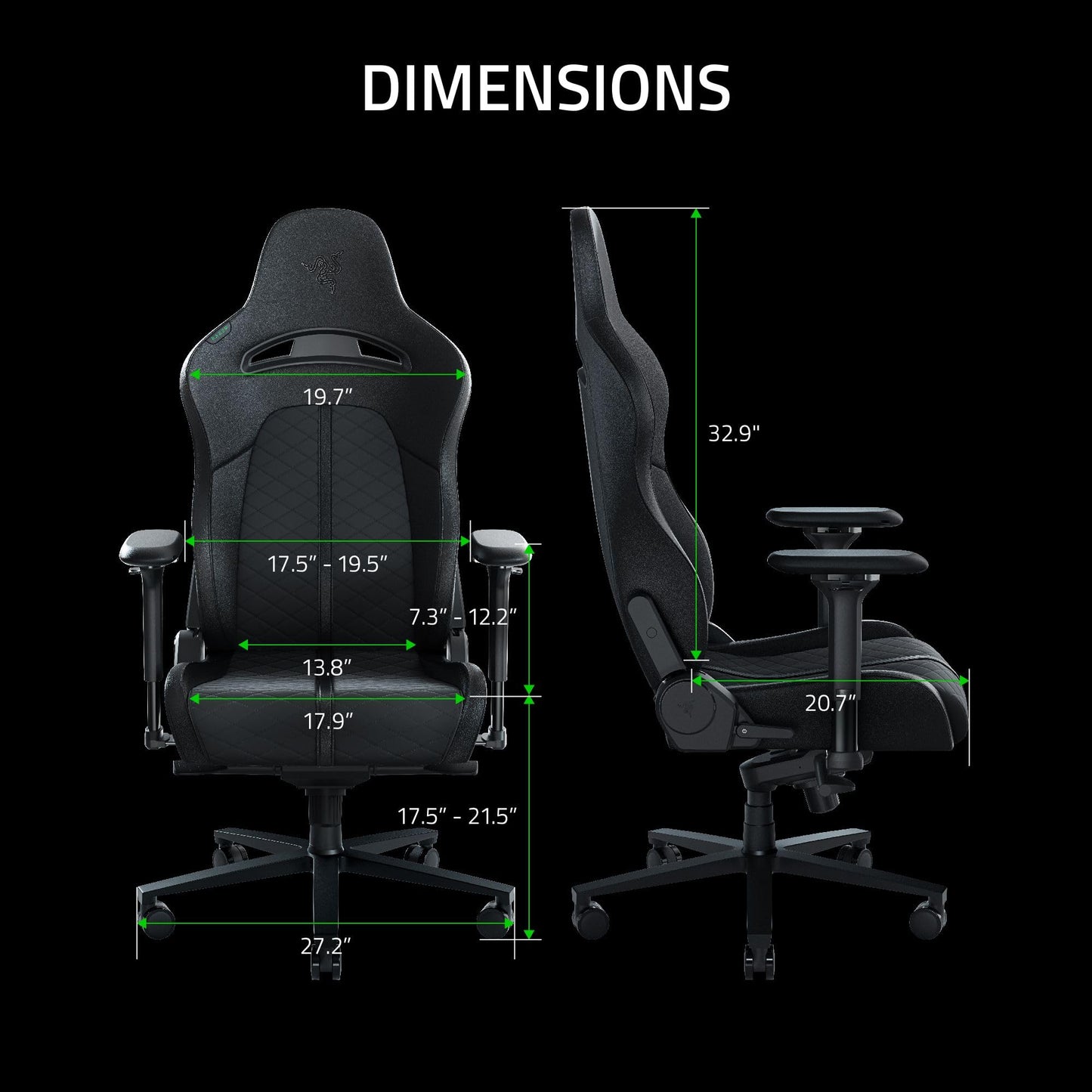 Razer Enki Gaming Chair: All-Day Comfort - Built-in Lumbar Arch - Optimized Cushion Density - Dual-Textured, Eco-Friendly Synthetic Leather - Reactive Seat Tilt & 152-Degree Recline - Black
