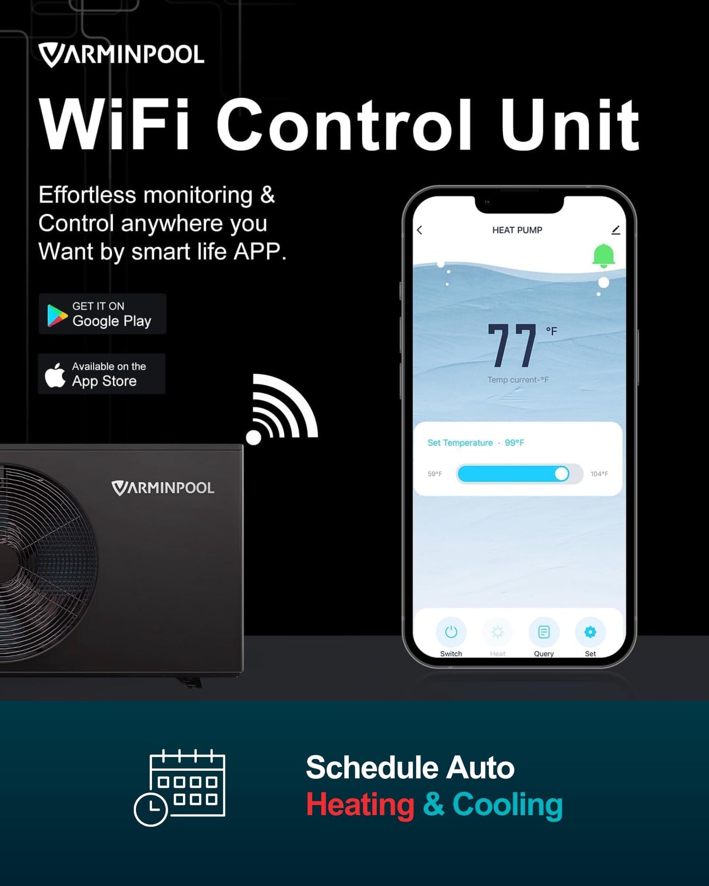 VARMINPOOL 40000BTU Smart Electric Pool Heater for In and Above Ground Pool up to 12,000 Gals, Pool Heat Pump with Schedule Function and Control via APP, Titanium Heat Exchanger, 240V