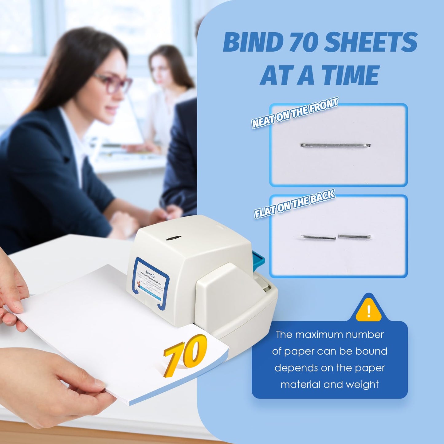 Frifreego Electric Stapler, Heavy Duty 70 Sheets Automatic Stapler, Jam-Free, Flat-Clinch & Quiet for Home and Office, with 5500 Staples