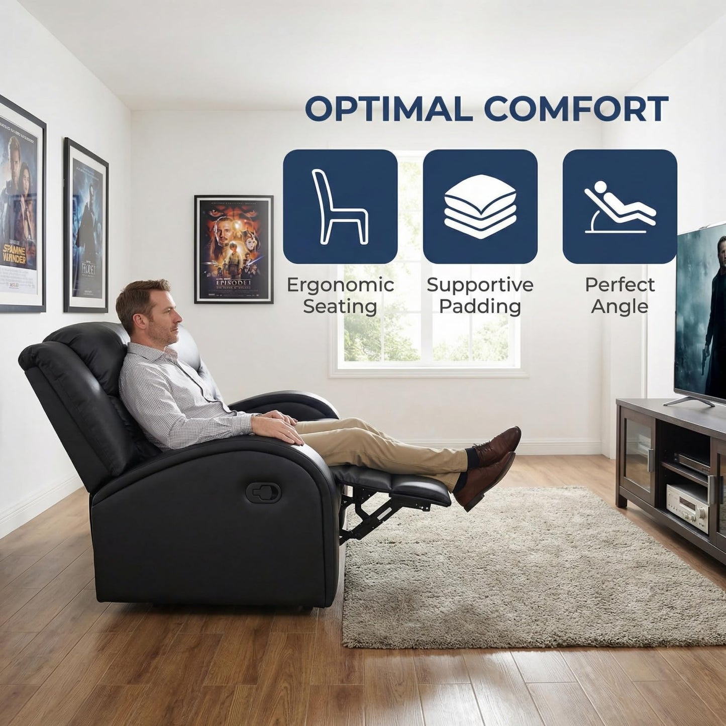 Trygoal Manual Recliner Sofa Set, Leather Reclining Living Room Furniture Set, Adjustable Backrest Reclining Loveseat Sofa and a 3 Seater Couch Furniture Set for Living Room, Home Theater, Black