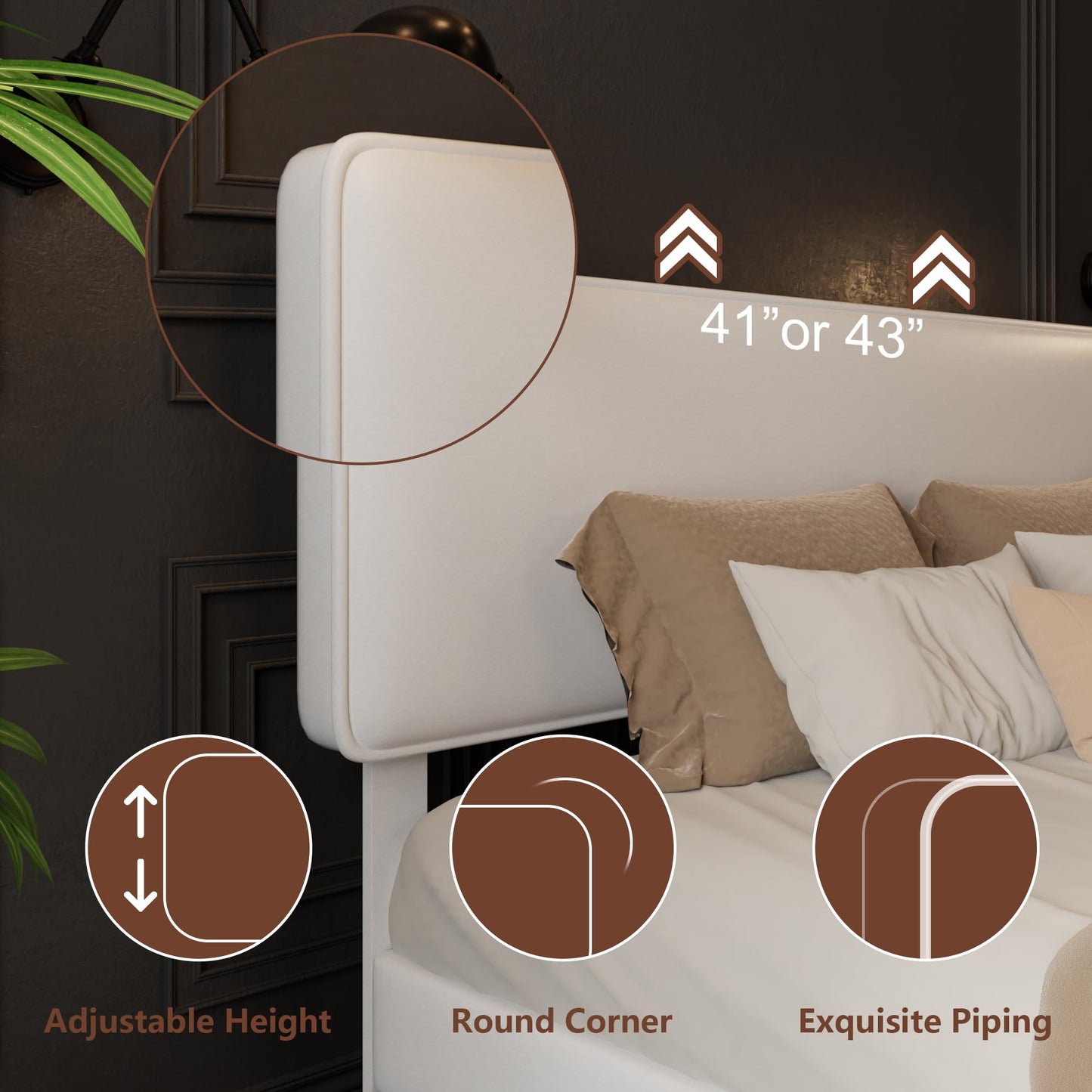 HAOARA Queen Size Upholstered Platform Bed Frame, PU Leather Adjustable Headboard, No Box Spring Needed, Wood Slats Support, Easy Assembly, White