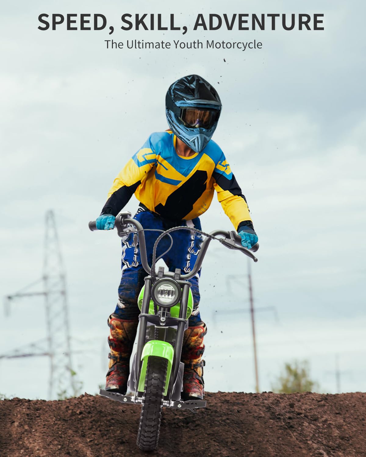 Electric Dirt Bike for Kids 24V, 150lb Max Weight & 15mph, Chain Driven Motor w/12'' Air Filled Tires, Handbrake & Shock Absorbers, LED Lights, Power Display Ride On Toy for Boys & Girls