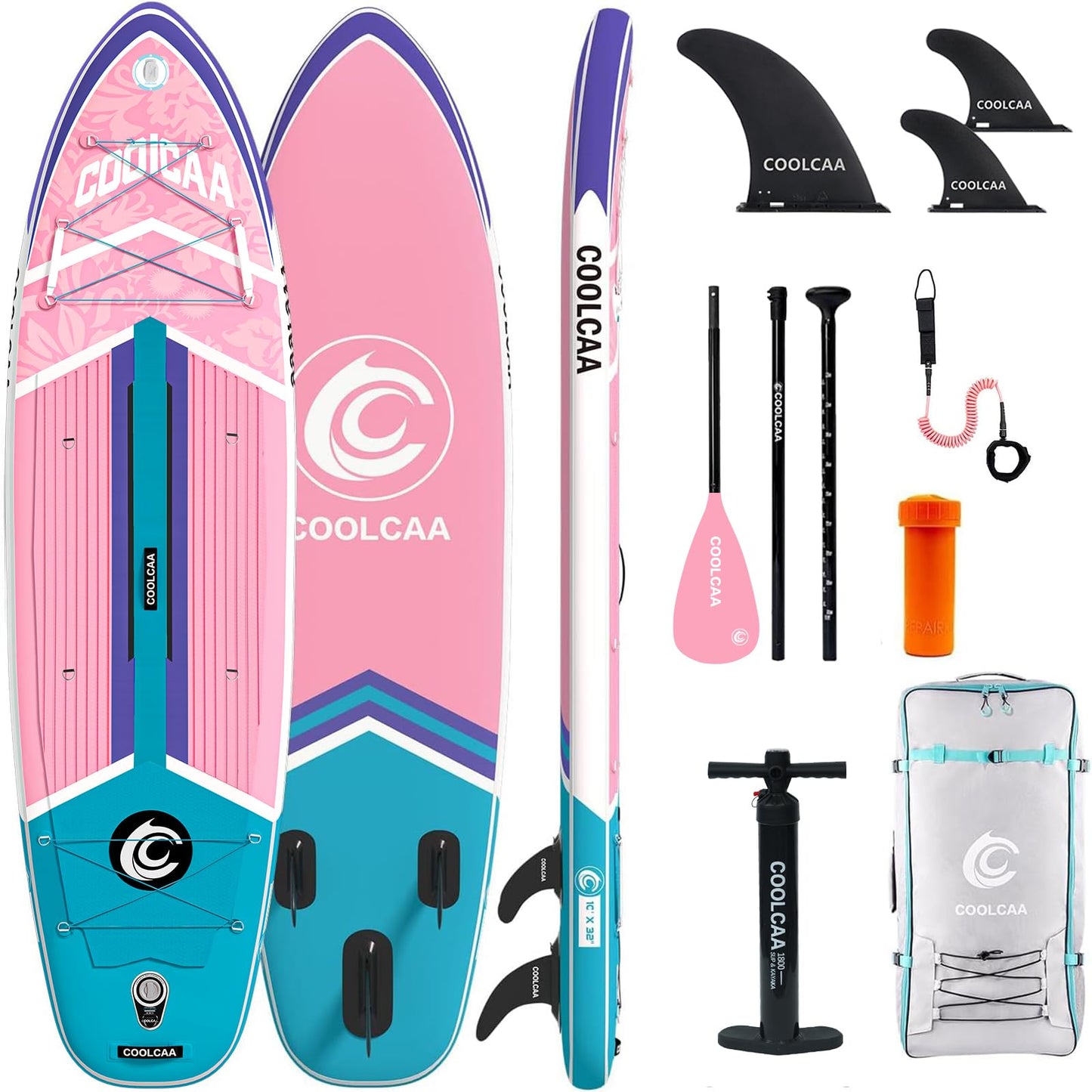 COOLCAA Dolphin Lite 11' Inflatable Stand-Up Paddle Board, 420Lbs Capacity SUP Board with 33'' Extra Wide, Fishing Paddleboard with Accessories & Bag for Adults Youth (Pink Coast)