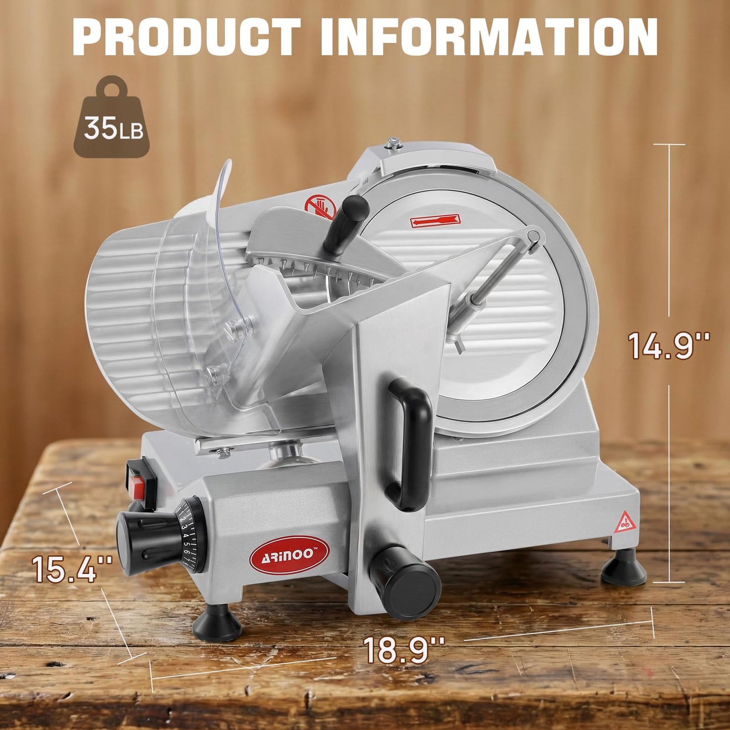 ARINOO 10''Commercial Meat Slicer, Electric Food Slicer with Carbon Steel Blade and Sharpening Stone, Deli Food Slicer for Frozen Meat, Cheese, and Bread, Easy to Clean for Home & Restaurant Use