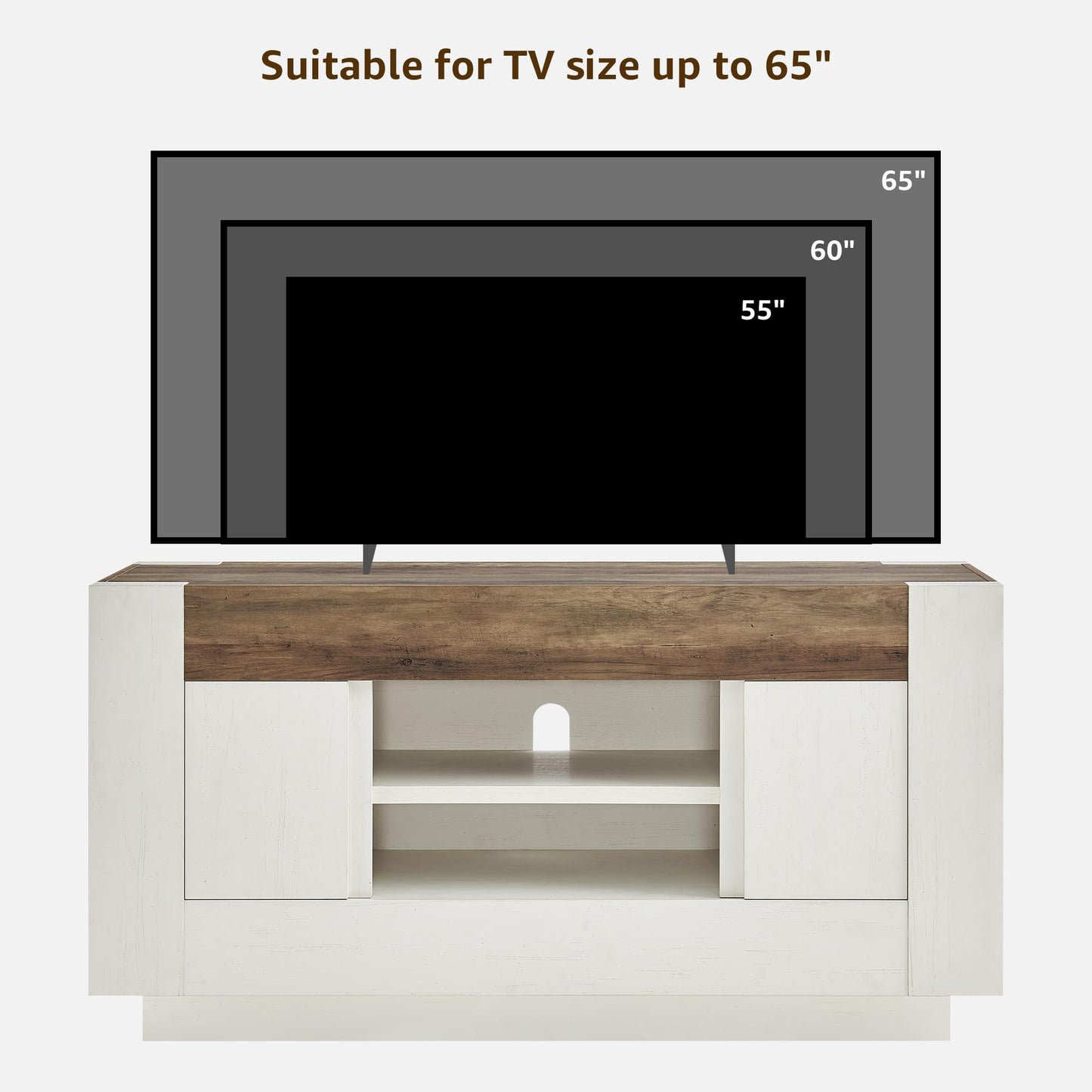 OKD Modern 55" TV Stand, Entertainment Center for TVs Up to 65", Media Console with Open Storage & Side Cabinets, Thick Wood Design for Living Room, Bedroom, Antique White
