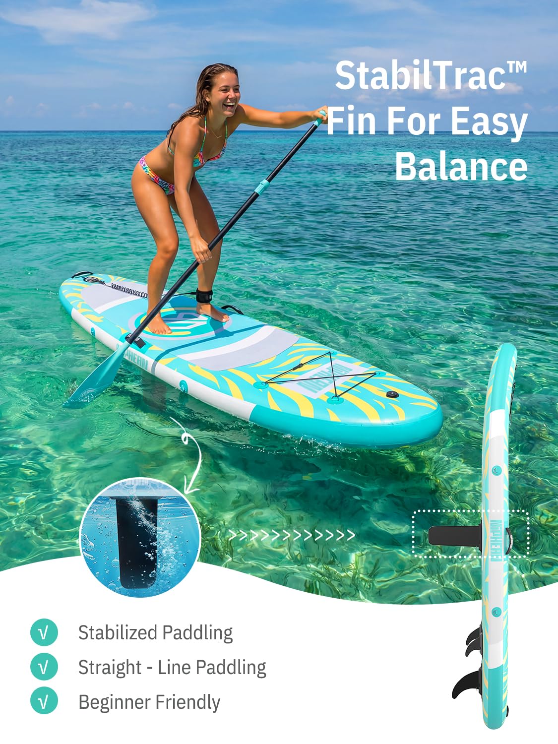 Niphean（Ultra-Light） Inflatable Paddle Board with StabilTrac Fin and Durable SUP Accessories, 10' Stand Up Paddle Boards for Adults & Youth, Versatile Yoga Paddle Board, Gift Ideas-Tidal Mint
