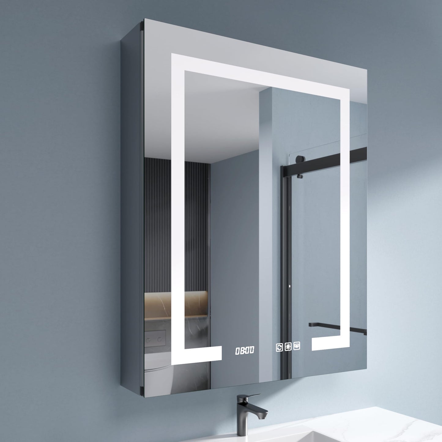 SGTLCNG LED Medicine Cabinet Mirror, 24x30 Inch Bathroom Storage, Recessed/Wall Mount, Plug-in/Hardwired, 3 Color Dimmable Light, Anti-Fog, Time Temp Display, Left Hinge