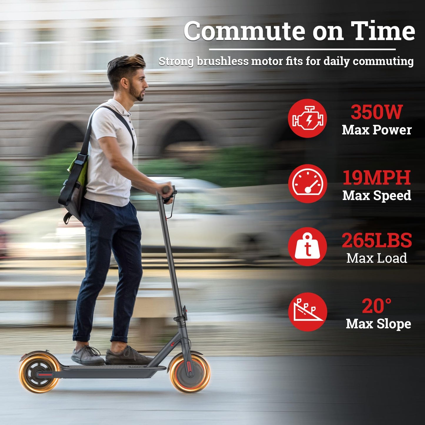 Qlaway Electric Scooter - Top Speed 19 MPH, Max 15 Miles Ranges, 8.5" Solid Tire, Powerful 350W Motor, Load 264LBS, Aluminum Alloy Foldable Commuting Escooter for Adults & Teens