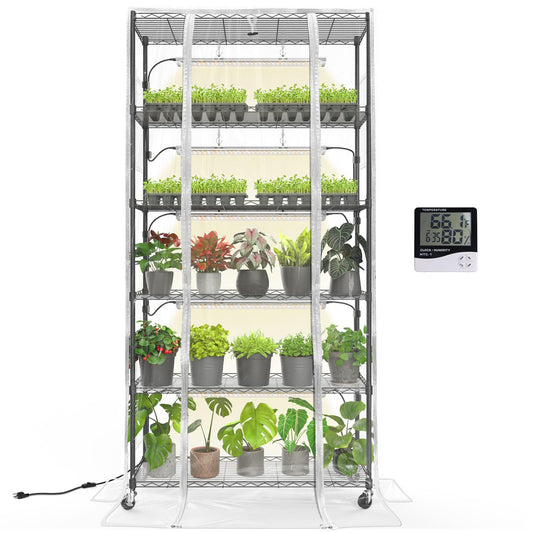 Bstrip Indoor Greenhouse with Grow Light, Mini Green House with 5 Pack T8 Full Spectrum Plant Lights, Plant Shelf with Tent for Indoor Plant, Seed Starting, Seed Tray, 35.4"x13.8"x71"