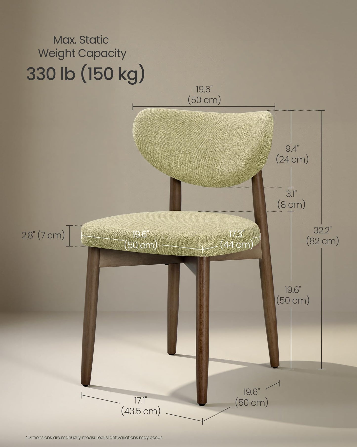 VASAGLE Wooden Dining Chairs Set of 4, Upholstered Kitchen Chairs with Solid Wood Legs, Ergonomic Curved Backrest, Built-in Handle, Mid Century Modern, for Kitchen Dining Vanity, Sage Green