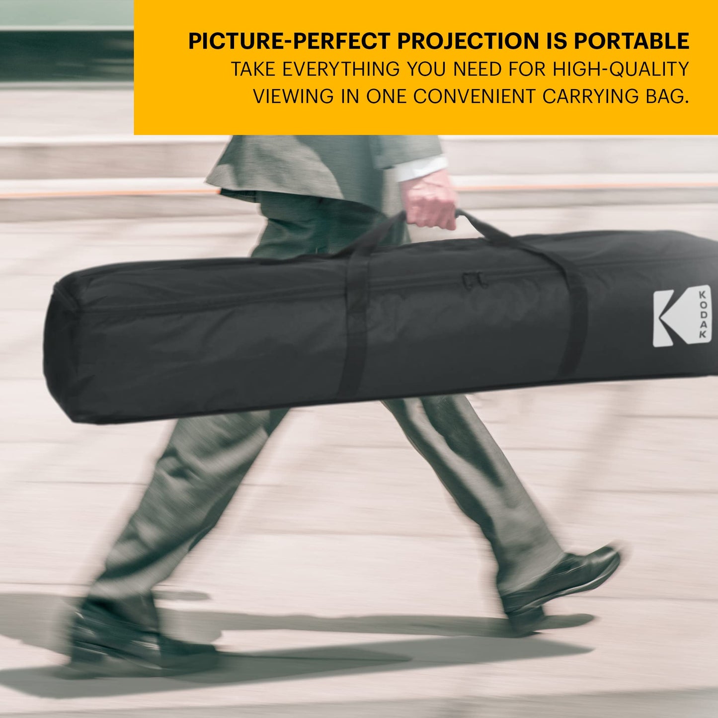 Kodak 150” Portable Projector Screen W/Stand - Fast Fold White Projection Backdrop for Outdoor & Indoor Movies with Tripod, Outdoor Stability Kit, & Black Storage Carry Case