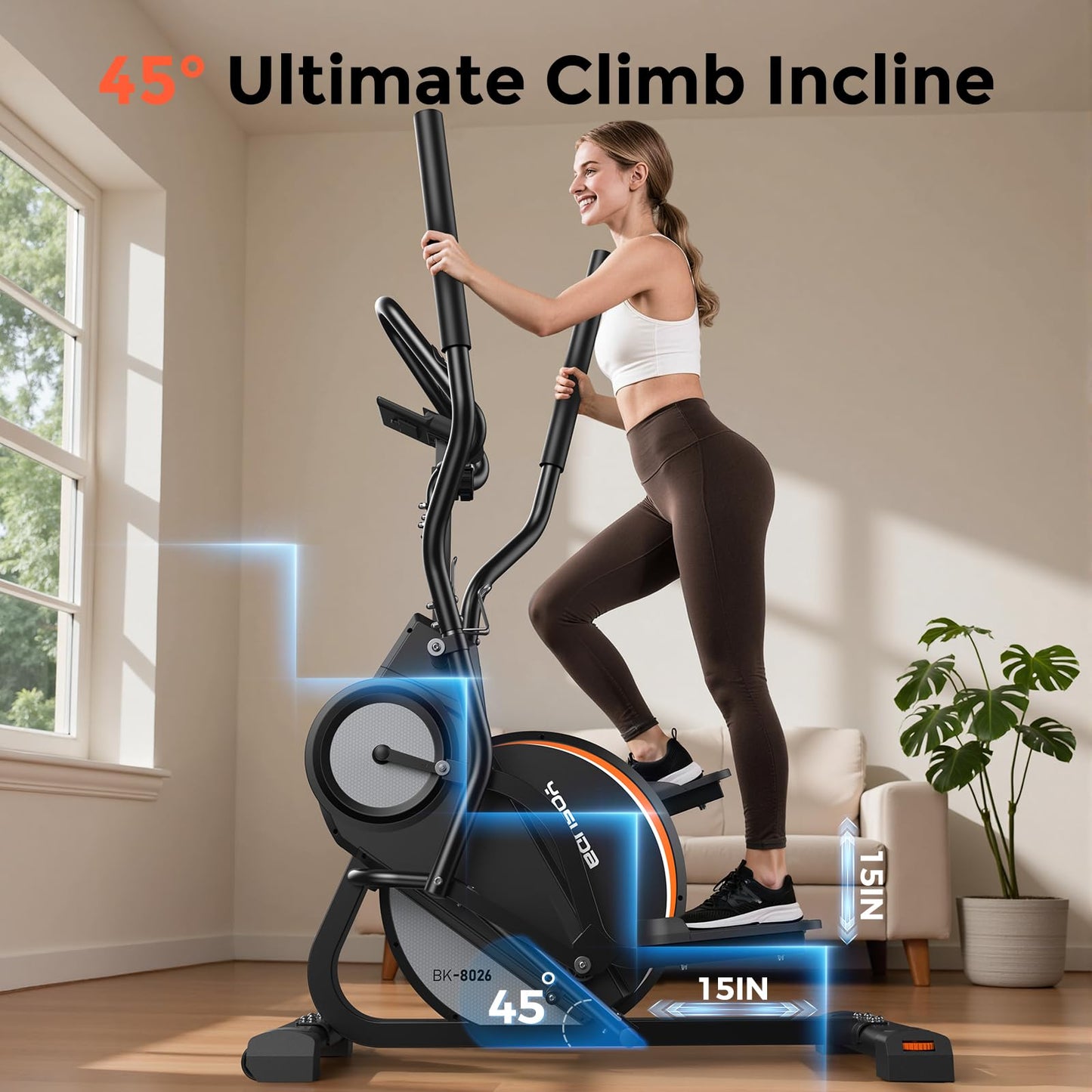 YOSUDA Elliptical Exercise Machine, Compact 3-in-1 (Elliptical + Cardio Climber + Stair Stepper) Elliptical for Home with 45°Incline, 15.5IN Stride, 16 Levels Resistance, Support Kinomap/Fed APP