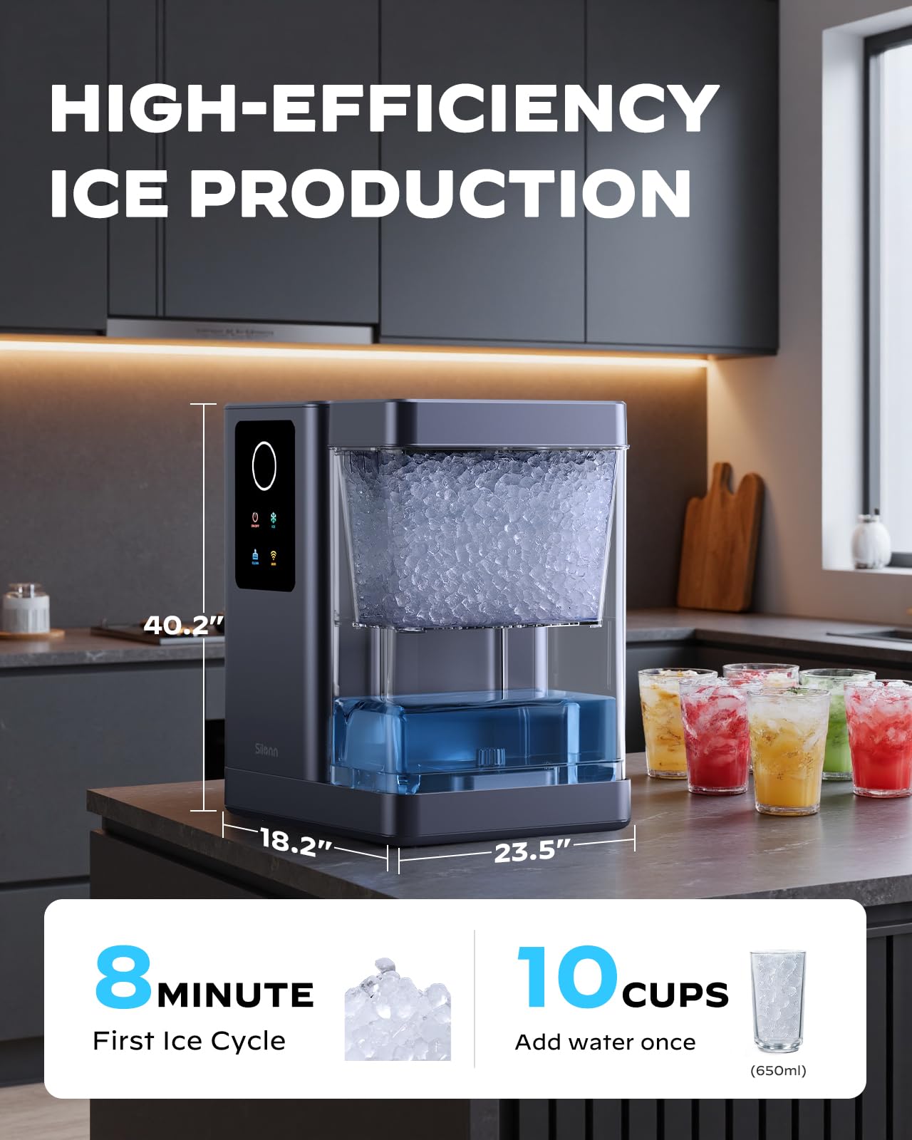 Silonn Nugget Ice Maker Countertop with App & Voice Control, 40 lbs/24H Pebble Ice Machine, 3L Water Tank, Self Cleaning Sonic Ice Maker, Soft Chewable Ice for Home, Kitchen, Party