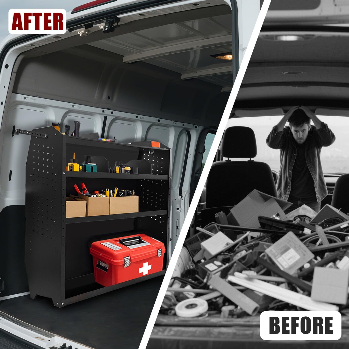 Cargo Van Shelving Storage System, 32" W x 46" H x 13" D Van Shelving Fit for Ford Transit, Chevy Express, GM, NV, Promaster, Sprinter and Metris