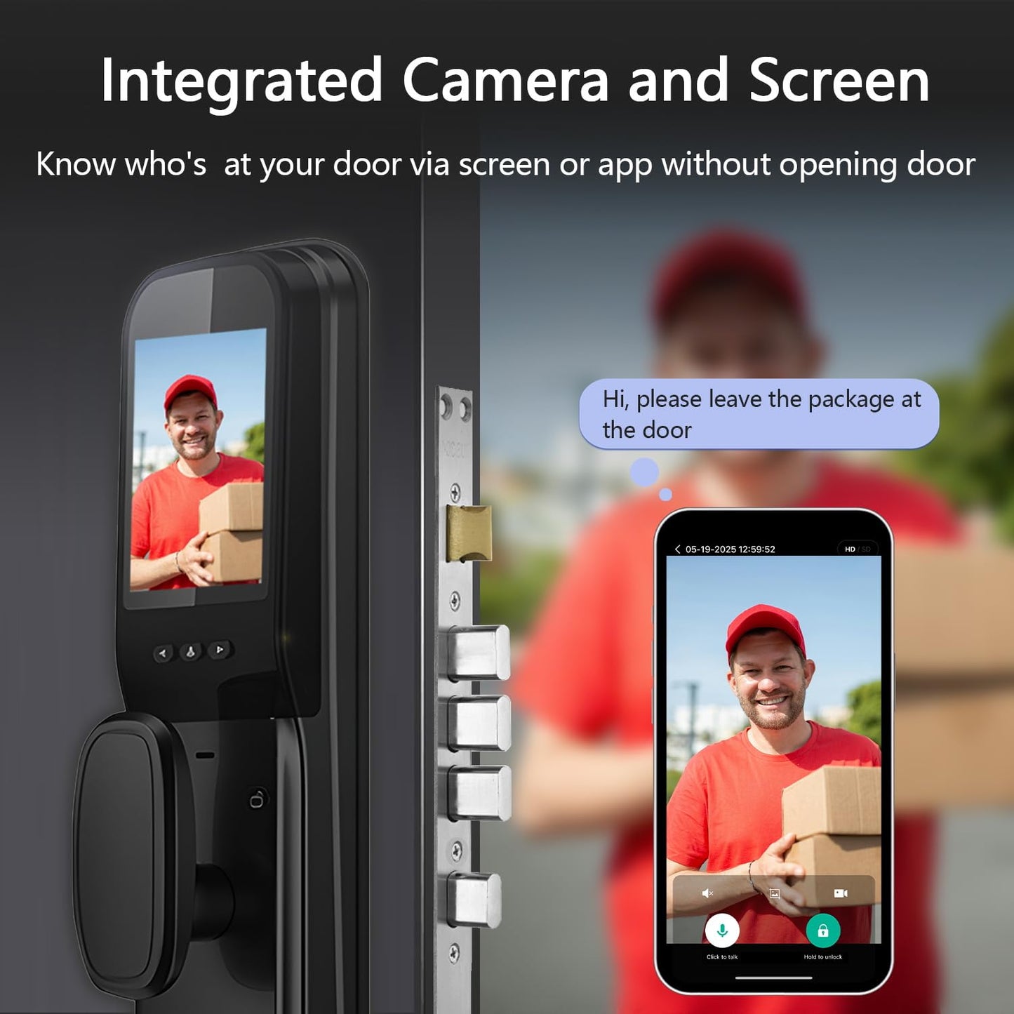 Jacchozhi 3D Face Recognition Smart Lock with Camera - Palm Vein Fingerprint Keypad Door Handle - Video Doorbell, 4" HD Screen - Keyless Entry Mortise Deadbolt for Front Door, Tuya, Waterproof