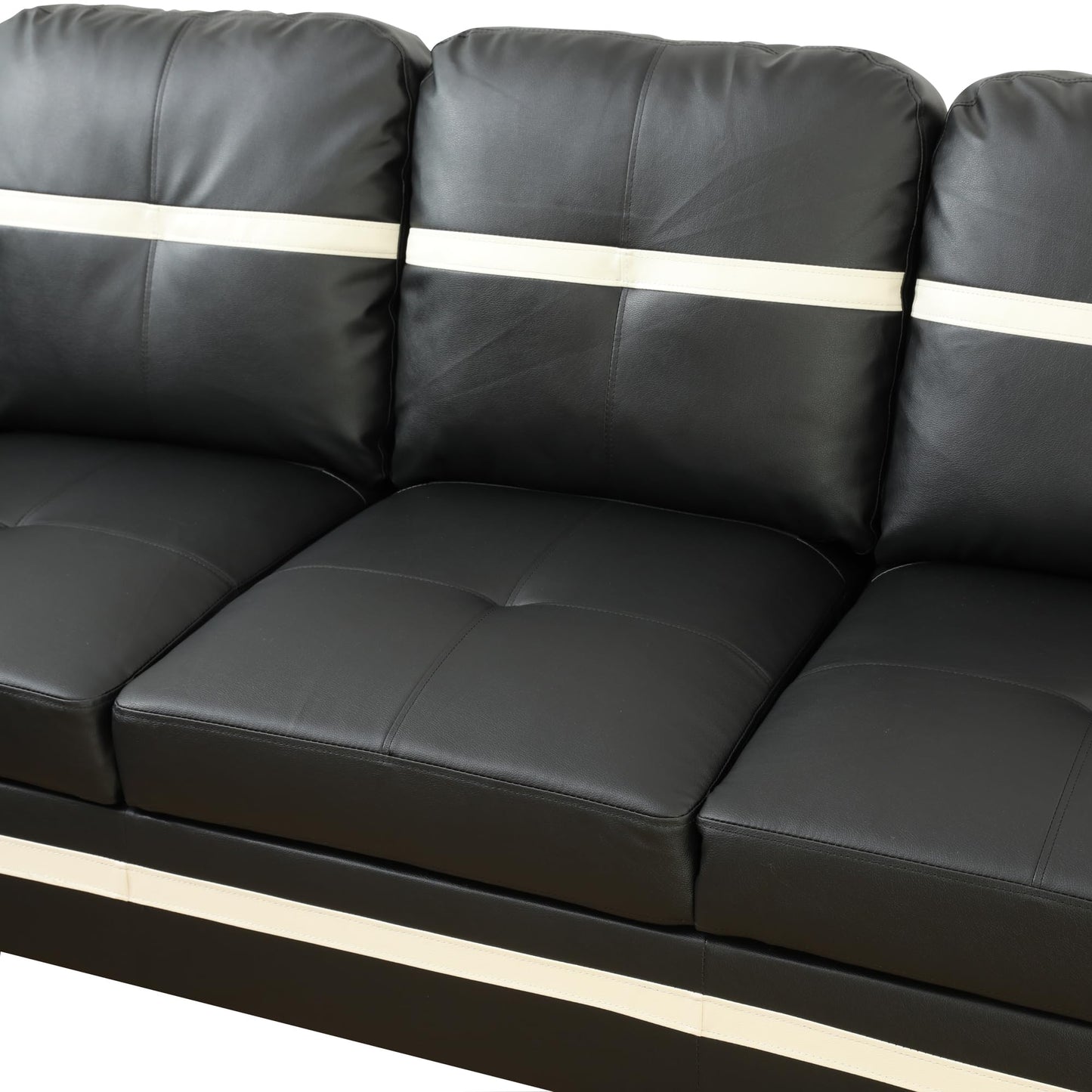 NicBex Modern L-Shape Sectional Sofa with Left Chaise, Black Leather Upholstered, 3-Seater, Large, Black