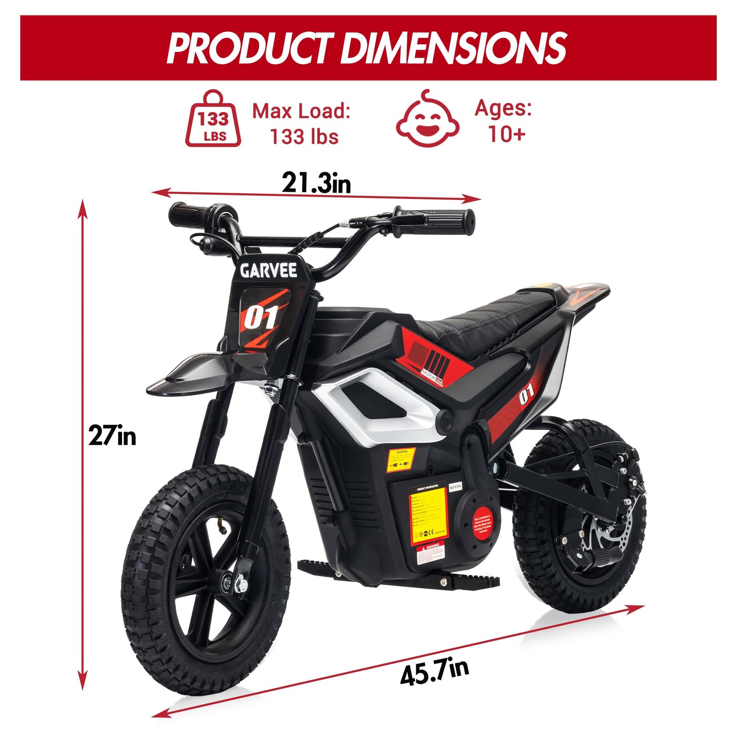 Electric Dirt Bike for Kids 10-12 Years, 350W Motor 14MPH Off-Road Motorcycle, 24V 7AH Battery 12" Fat Tire Suspension, 130lbs Max Load Mini Dirtbike for Teens Boys Girls