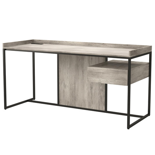 24/7 Shop at Home Lochlan Industrial 1 Drawer Metal Writing Desk with USB Port, Power Outlet, 1 Shelf for Workstation, Home Office, Study Room, Matte Black and Light Gray